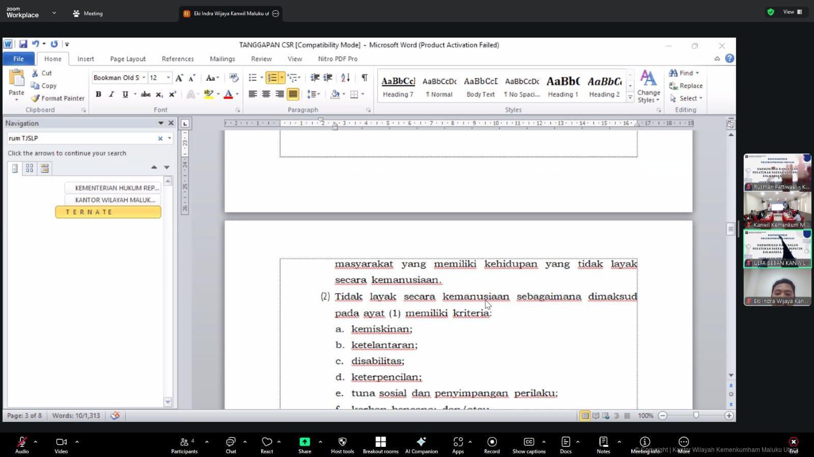 Kemenkum Malut Harmonisasi Ranperda Kepariwisataan Pemkab Haltim
